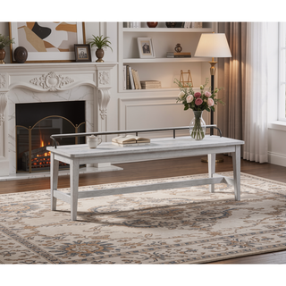 Sunvega Vanilla Finish Dining Bench with Oil-Rubbed Brass Galley Rail