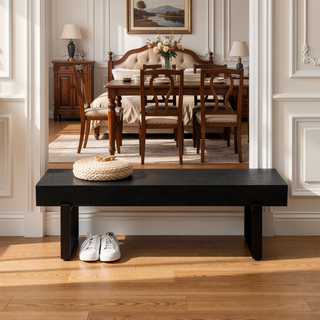 Sunvega 59" Modern Black MDF Bench with Metal Legs for Entryway and Bedroom