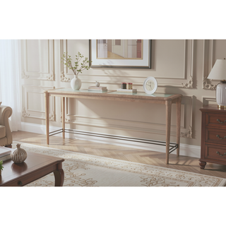 Sunvega Transitional Casual Frosted Glass Console Table with Sand Finish and 3 Stools