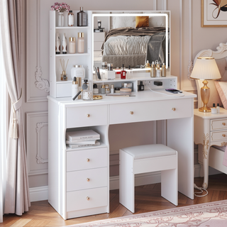 Sunvega 41 Inch Large Size Left Drawer Vanity Table with Touch Control LED Mirror