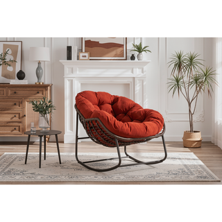 Sunvega Oversized Outdoor Rattan Rocking Chair with Padded Cushion and Steel Frame