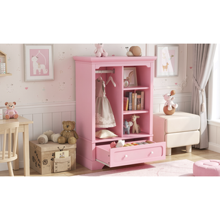 Sunvega Open Children's Wardrobe with Hanging Rod, Shelves, and Large Drawer