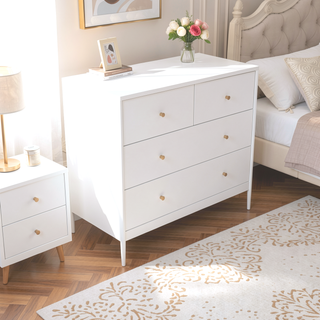 Sunvega White 4-Drawer Kids Dresser with Antique Brass Pulls and Tip Restraint Kit