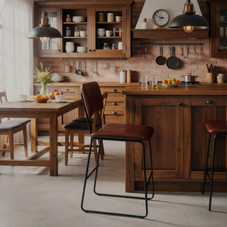 Sunvega Mid-Century Modern Counter Stool with Metal Frame and Shaped Seat