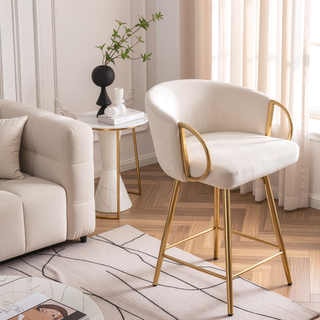 Sunvega 30 Inch Set of 2 Velvet Bar Stools with Chrome Footrest and Golden Leg