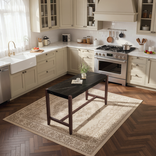Sunvega 47.5 Inch Faux Marble Top Bar Dining Table with Walnut Legs for Kitchen