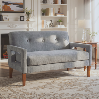 Sunvega Modern Gray Chenille Loveseat with Pocket Coils and Solid Wood Legs