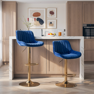 Sunvega Adjustable Velvet Swivel Bar Stool with Chrome Base and Golden Legs, Set of 2