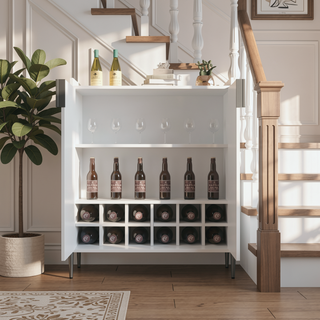 Sunvega Modern 2 Door Home Wine Bar Cabinet with Adjustable Storage Shelf and Wine Rack