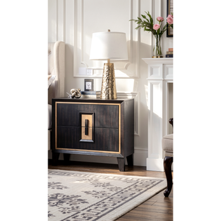Sunvega Modern Espresso Nightstand with Gold Accent Trim and Felt-lined Drawer