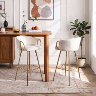 Sunvega 30 Inch Set of 2 Velvet Bar Stools with Chrome Footrest and Golden Leg