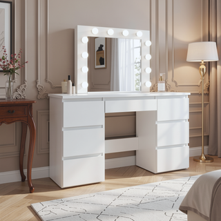 Sunvega Vanity Table with Adjustable Mirror Spacious Drawer and Matching Stool
