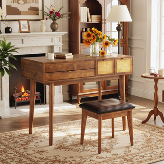 Sunvega Classic Wood Makeup Vanity Set with Flip-top Mirror and Three Drawers