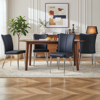 Sunvega PU Leather Dining Chairs with Curved Backrest and Silver Metal Legs Set of 4