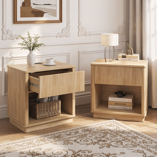 Sunvega Modern Nightstand with Built-in Charging Station and Storage Drawer for Bedroom