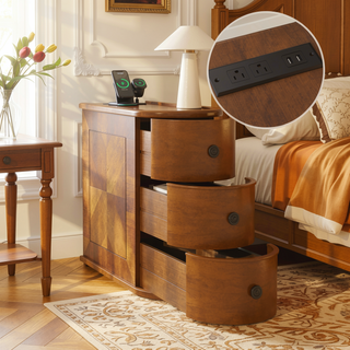 Sunvega American Style End Table with Charging Station Drawers and Arc Design