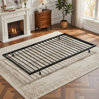 Sunvega Twin Over Full Metal Bunk Bed with Trundle and Guardrail for Bedroom