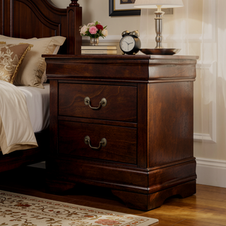 Sunvega Transitional Style Solid Wood Nightstand with Antique Brass Hanging Pulls