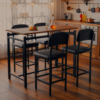 Sunvega Rustic Black 3-Piece Kitchen Table Set with Upholstered Chairs for Small Spaces
