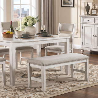 Sunvega Modern Farmhouse Dining Bench with Antique White Finish and Upholstered Seat