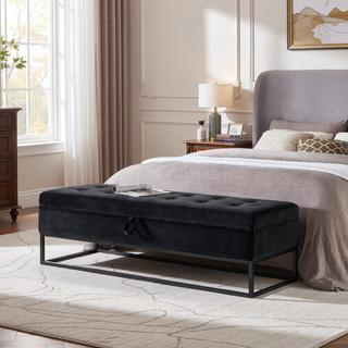 Sunvega 58.6" Contemporary Velvet Storage Bench with Button Tufted Top for Bedroom