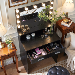 Sunvega Hollywood Style Vanity Desk with Mirror and 11 Lights 3 Modes Large Drawer for Bedroom