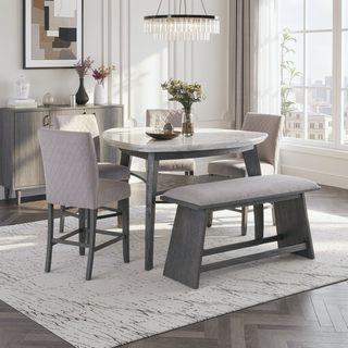 Sunvega Jasmine Grey Upholstered Bar Bench with Contemporary Tapered Legs