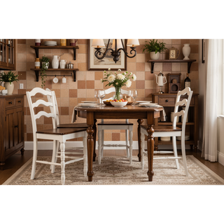 Sunvega 5 Piece Counter-Height Dining Set with Oak Top Table and 4 Ladder Back Chairs