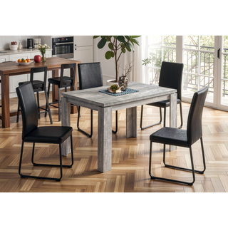 Sunvega Grey Reclaimed Wood Look Dining Table with Block Legs for Small Spaces