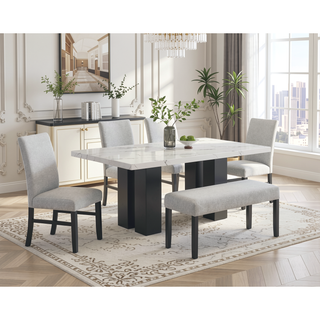 Sunvega Light Gray Upholstered Bench with Tufted Seat and Dark Finish Legs