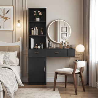 Sunvega 3 in 1 Vanity Desk with Open Top Mirror and Visible Glass Desktop