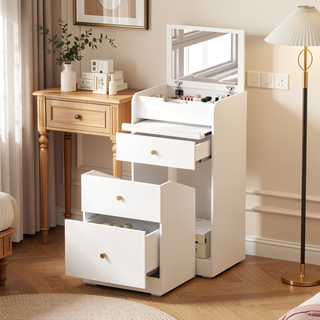 Sunvega White Teen Dream Vanity Desk with Mirror Chair and Storage for Bedroom