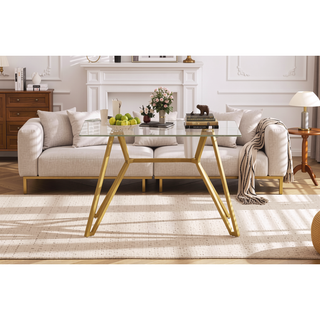 Sunvega Modern Glass Dining Table with Metal Legs for Kitchen Living Room Office