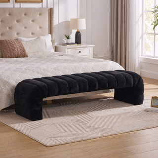 Sunvega Modern Upholstered Armless Bed Bench with Channel Tufted Chenille Ottoman for Living Room