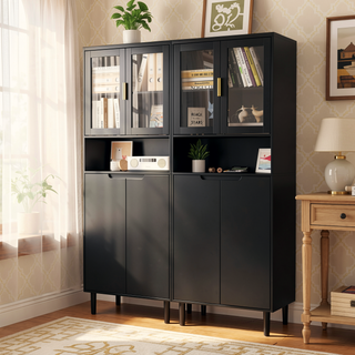 Sunvega Tall Storage Bookcase with 4 Adjustable Shelves and Tempered Glass Doors