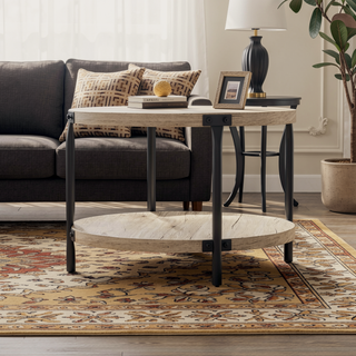 Sunvega Modern Minimalist Round MDF Double-Layer Coffee Table with Open Storage