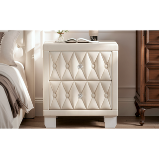 Sunvega Pink Velvet Nightstand with Crystal Knob Handles and Two Spacious Drawers