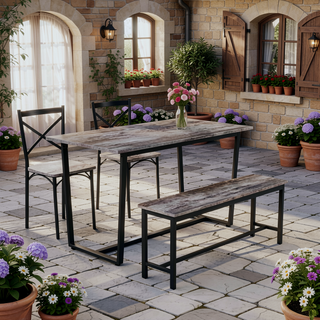 Sunvega Industrial Style Four-Piece Dining Table and Chair Set with Backrest