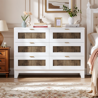 Sunvega White Farmhouse Queen Platform Bed with Wooden Strip Decoration and Plywood Slats