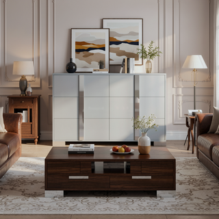 Sunvega Elegant Gray Nightstand with 2 Drawers and Metal Foot for Bedroom