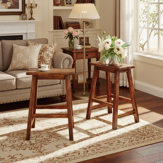 Sunvega 2-Piece Walnut Counter Height Wood Kitchen Dining Stools for Small Spaces