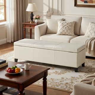 Sunvega Contemporary Upholstered Storage Ottoman Bench with Stitched Details