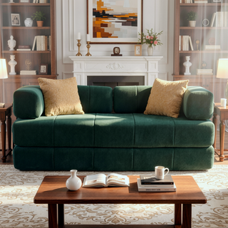 Sunvega High Quality Corduroy Folding Sofa Bed with 2 Pillows and Foam Spring Mattress