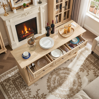 Sunvega Spacious Farmhouse Sideboard Buffet with Drawers and Doors for Storage