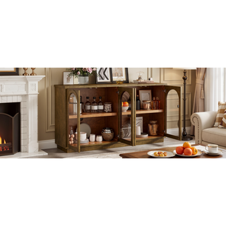 Sunvega Arched Glass Door Storage Buffet Cabinet with Adjustable Shelves for Kitchen Dining Room
