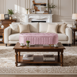 Sunvega Elegant Upholstered Velvet Storage Ottoman with Button-Tufted Design and Metal Legs