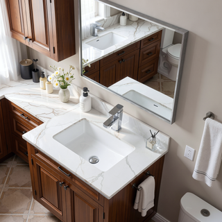 Sunvega 31 Inch Sintered Stone Vanity Top with Ceramic Sink and Backsplash