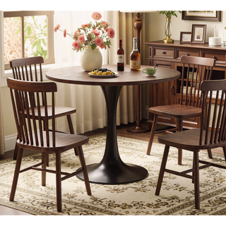 Sunvega Modern Round Dining Table with MDF Top and Sturdy Steel Base for Kitchen