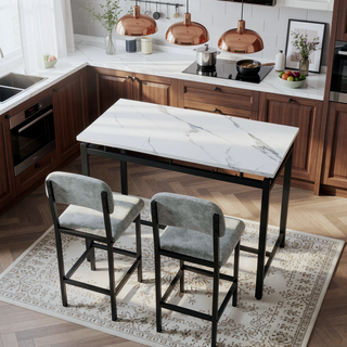 Sunvega Rustic Black 3-Piece Kitchen Table Set with Upholstered Chairs for Small Spaces