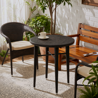 Sunvega Round Bar Table for Patio Made of All Weather Wicker and Iron Frame